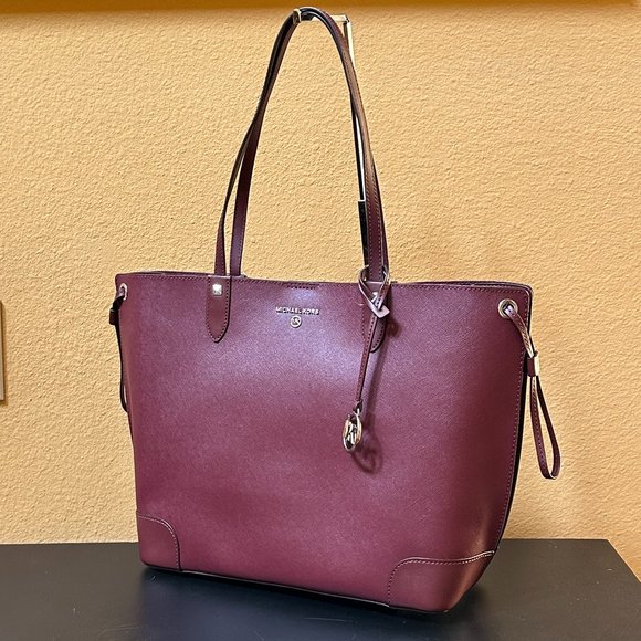 Michael Kors Edith Large Drawstring Travel Open Tote Bag + 1 Pouch Merlot - Picture 4 of 8